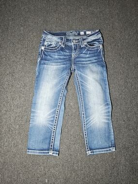 Miss Me Girls Blue Distressed Crop Jeans Capri - Size 12